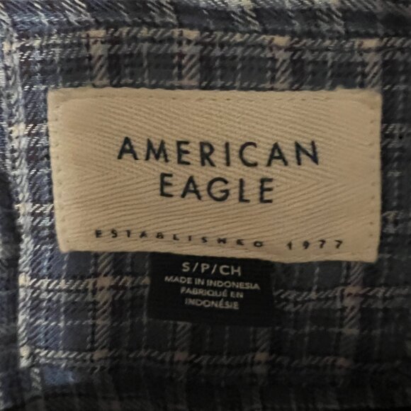 American Eagle Oversized Button Down Flannel, Blue Plaid, Size S - Picture 3 of 7